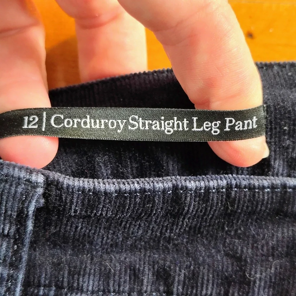 Talbots Womens SZ 12 Corduroy Straight Leg Pant Navy Blue Dark Academia Preppy